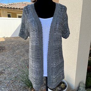yarn art Gray & White Knit Open Cardigan Women Size Large